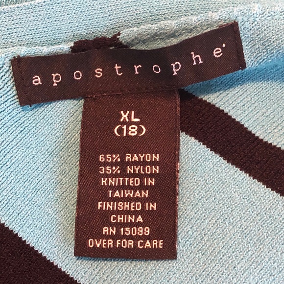 Apostrophe V Neck Black and Blue striped  Size XL. - Picture 8 of 8